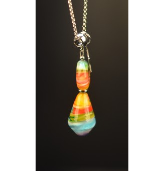 collier artisanal en verre filé au chalumeau  multicolore - 70 cm -  Acier inoxydable