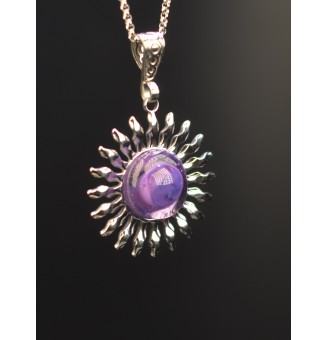 Collier Soleil Violet en Acier Inoxydable avec Perle de Verre Filé