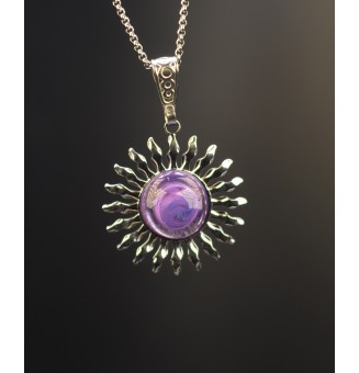 Collier Soleil Violet en Acier Inoxydable avec Perle de Verre Filé