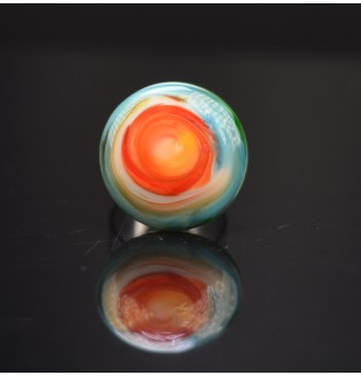 Bague en Verre Filé au Chalumeau "multicolore"  - acier INOXYDABLE