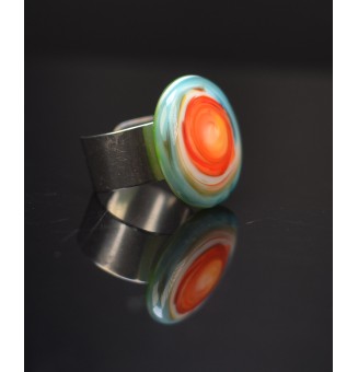 Bague en Verre Filé au Chalumeau "multicolore"  - acier INOXYDABLE