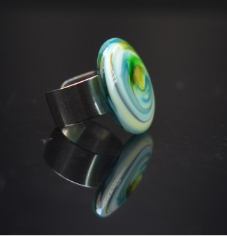 Bague en Verre Filé au Chalumeau "bleu vert"  - acier INOXYDABLE