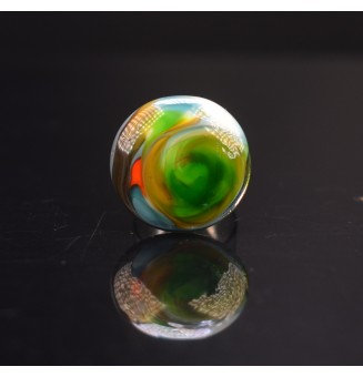 Bague en Verre Filé au Chalumeau "bleu vert"  - acier INOXYDABLE