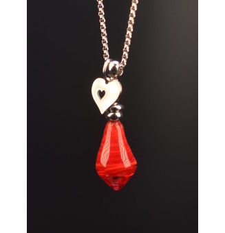 collier Rouge rubis en verre filé - acier inoxydable