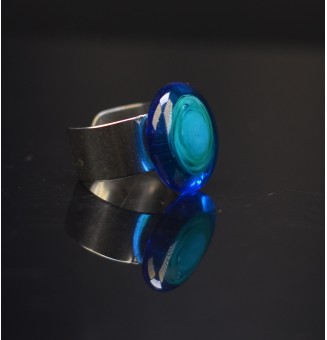 Bague en Verre Filé au Chalumeau "bleu vert"  - acier INOXYDABLE