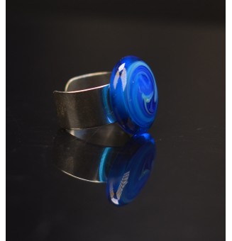 Bague en Verre Filé au Chalumeau "bleu "  - acier INOXYDABLE