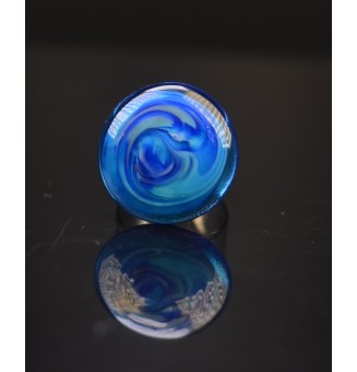 Bague en Verre Filé au Chalumeau "bleu "  - acier INOXYDABLE