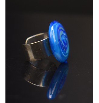 Bague en Verre Filé au Chalumeau "bleu "  - acier INOXYDABLE