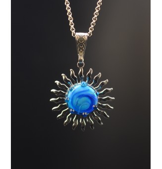 Collier Soleil bleu en Acier Inoxydable avec Perle de Verre Filé