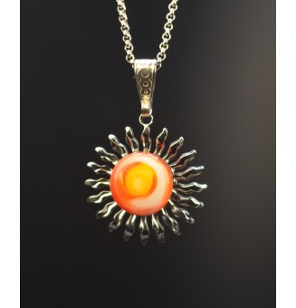 Collier Soleil en Acier Inoxydable avec Perle de Verre Filé Multicolore