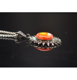 Collier Soleil en Acier Inoxydable avec Perle de Verre Filé Multicolore