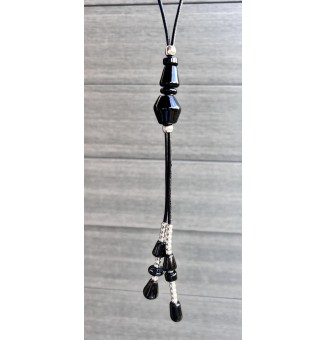 Collier Long Double Rang en Cuir Noir avec Perles de Verre noires - Nouveau Modèle Liloo Créations