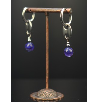 boucles d'oreilles VIOLETTE avec petite creoles en Acier Inoxydable avec perle de verre