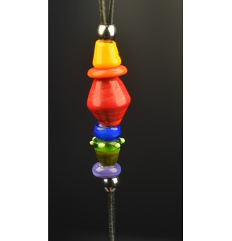 Collier Long Double Rang en Cuir Noir avec Perles de Verre multicolores - Nouveau Modèle Liloo Créations