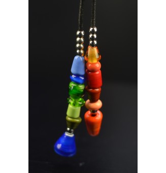 Collier Long Double Rang en Cuir Noir avec Perles de Verre multicolores - Nouveau Modèle Liloo Créations