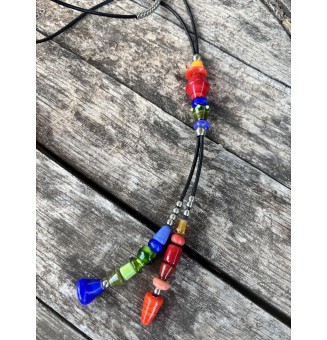 Collier Long Double Rang en Cuir Noir avec Perles de Verre multicolores - Nouveau Modèle Liloo Créations