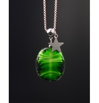 collier "vert rosetta", avec perles de verre 42 cm+5 - acier inoxydable