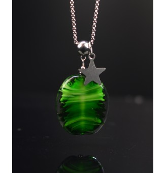 collier "vert rosetta", avec perles de verre 42 cm+5 - acier inoxydable