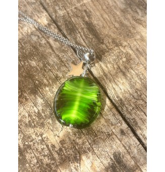 collier "vert rosetta", avec perles de verre 42 cm+5 - acier inoxydable