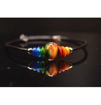 Collier court multicolore en verre filé à la main - Acier inoxydable - cuir -Liloo Créations