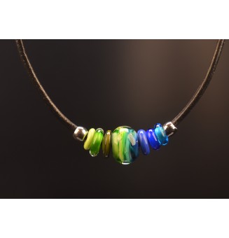 Collier "Océan Vitalité en Perles de Verre Filé -  Acier inoxydable - cuir -Liloo Créations