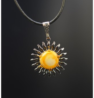 Collier Soleil jaune en Acier Inoxydable avec Perle de Verre Filé