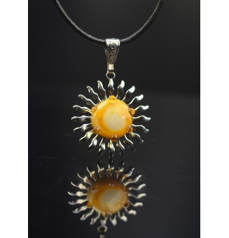 Collier Soleil jaune en Acier Inoxydable avec Perle de Verre Filé