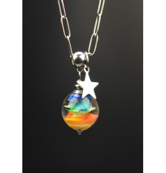 Collier "arc en ciel" en Perles de Verre multicolore avec Breloque Etoile - acier inoxydable