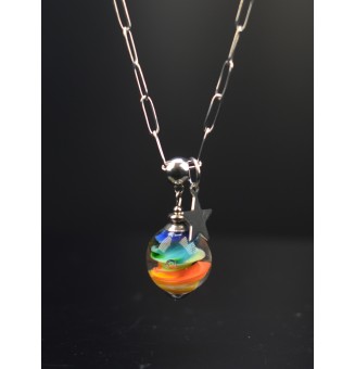 Collier "arc en ciel" en Perles de Verre multicolore avec Breloque Etoile - acier inoxydable