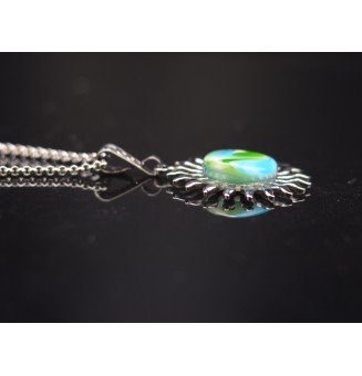 Collier Soleil BLEU VERT en Acier Inoxydable avec Perle de Verre Filé