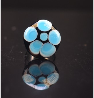 Bague en Verre Filé au Chalumeau turquoise et noir  - acier INOXYDABLE