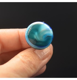 Bague "océan" en Verre Filé au Chalumeau "bleu "  - acier INOXYDABLE