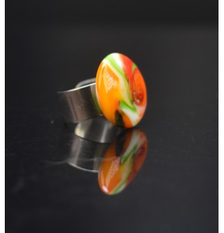 Bague en Verre Filé au Chalumeau "multicolore"  - acier INOXYDABLE