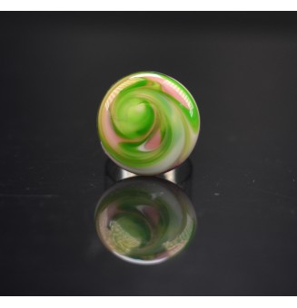 Bague en Verre Filé au Chalumeau "rose et vert"  - acier INOXYDABLE