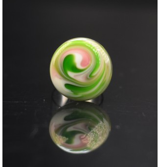 Bague en Verre Filé au Chalumeau "rose et vert"  - acier INOXYDABLE