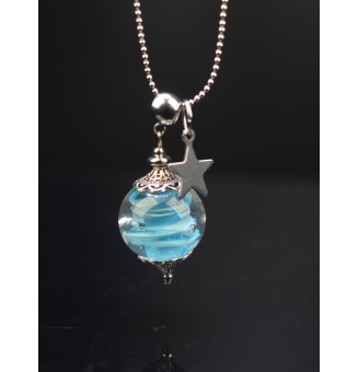 Collier "Douceur bleue" en Perles de Verre avec Breloque Etoile - acier inoxydable