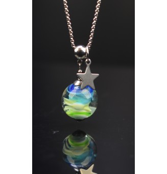 Collier « Éclat de Ciel » - 60 cm + 3 cm - bleu et vert en perles de verre filé