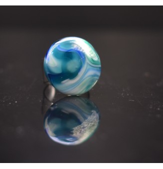 Bague "océan" en Verre Filé au Chalumeau "bleu "  - acier INOXYDABLE