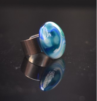 Bague "océan" en Verre Filé au Chalumeau "bleu "  - acier INOXYDABLE