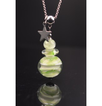 Collier « Éclat nature » - 70 cm + 3 cm - blanc  vert en perles de verre filé