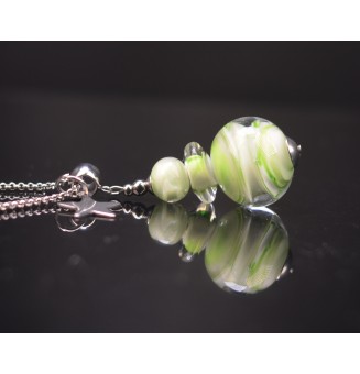 Collier « Éclat nature » - 70 cm + 3 cm - blanc  vert en perles de verre filé