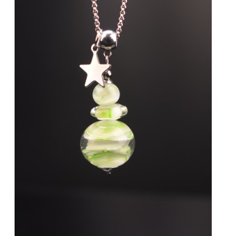 Collier « Éclat nature » - 70 cm + 3 cm - blanc  vert en perles de verre filé