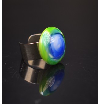 Bague en Verre Filé au Chalumeau "bleu vert"  - acier INOXYDABLE