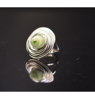 Bague en Verre Filé au Chalumeau "verte"  - acier INOXYDABLE