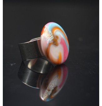 Bague en Verre Filé au Chalumeau "multicolore"  - acier INOXYDABLE