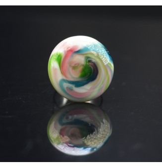 Bague en Verre Filé au Chalumeau "multicolore"  - acier INOXYDABLE