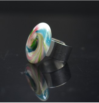 Bague en Verre Filé au Chalumeau "multicolore"  - acier INOXYDABLE