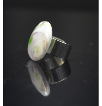 Bague en Verre Filé au Chalumeau "mauve vert"  - acier INOXYDABLE