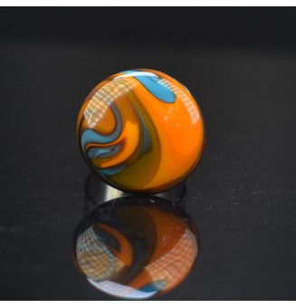 Bague en Verre Filé au Chalumeau "orange bleu  - acier INOXYDABLE