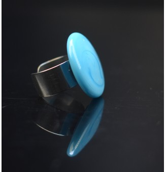 Bague en Verre Filé au Chalumeau "turquoise opale"  - acier INOXYDABLE